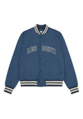 Marineblaue Bomberjacke mit weißen Streifen am Kragen und an den Bündchen. Verziert mit "LES DEUX" Stickerei und Seitentaschen. Glatter, leichter Stoff.