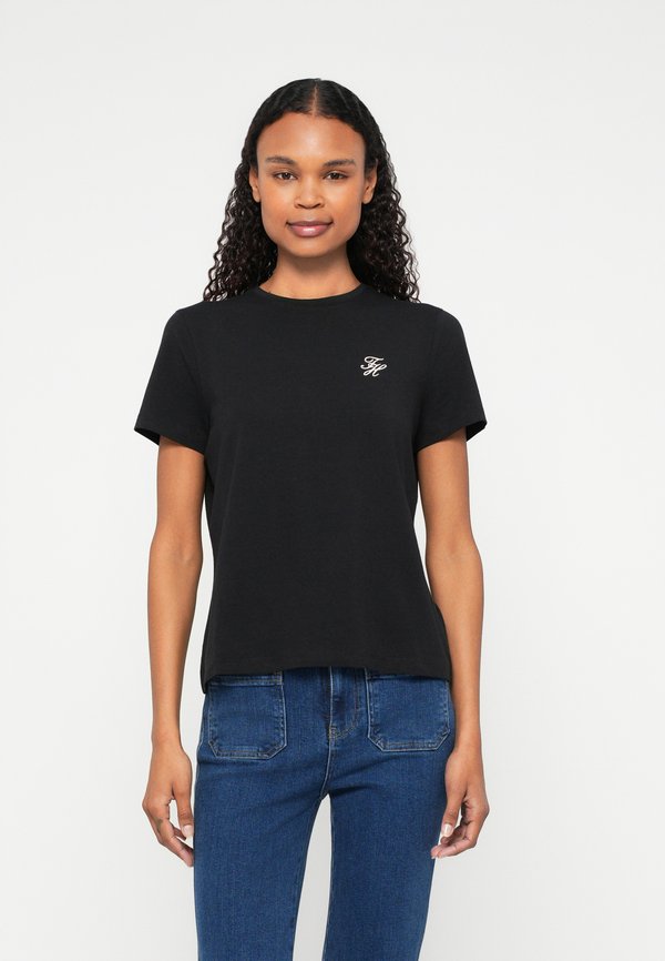 Tommy Hilfiger LOGO EMBROIDERY JERSEY CREW NECK T-SHIRT - Basic T-shirt - black