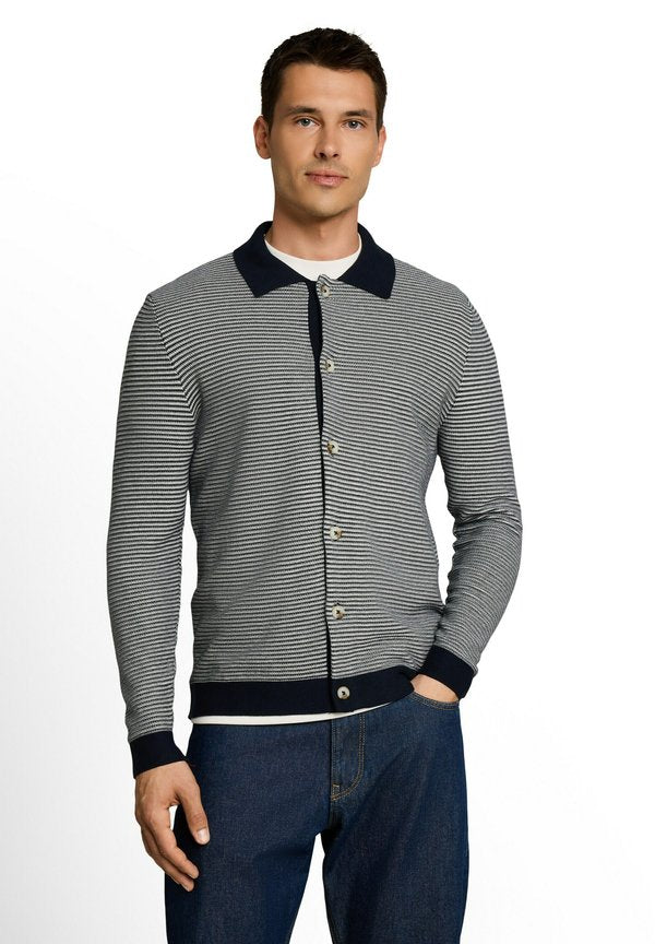 TOM TAILOR STRICKJACKE MIT POLOKRAGEN - Cardigan - structured stripe navy white