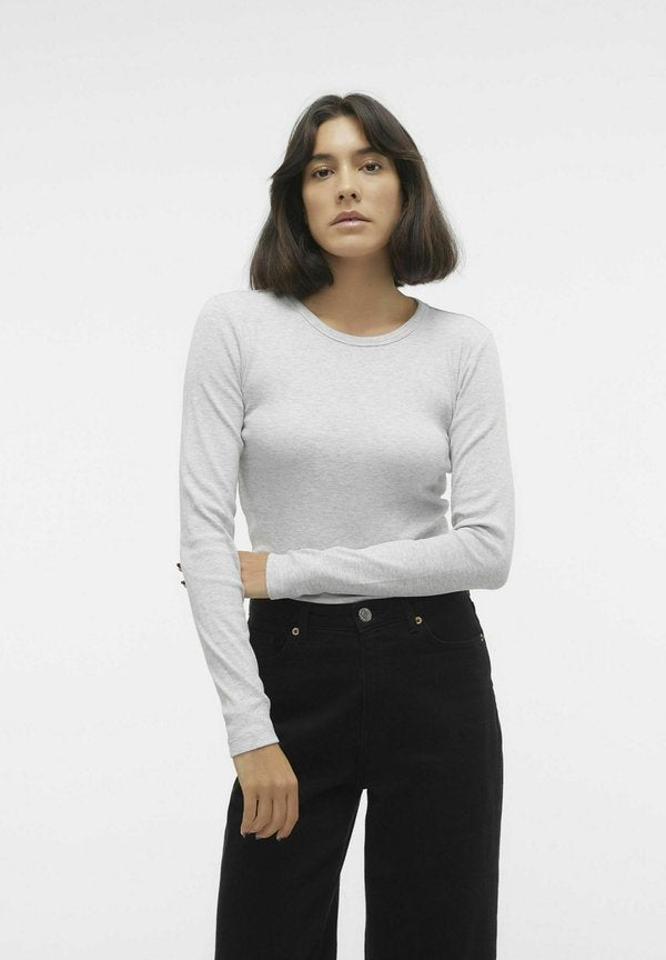 Vero Moda VMCHLOE SHORT TOP  - Long sleeved top - light grey melange