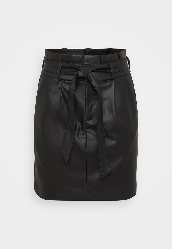 Vero Moda Petite VMEVA PAPERBAG COATED SKIRT - Mini skirt - black