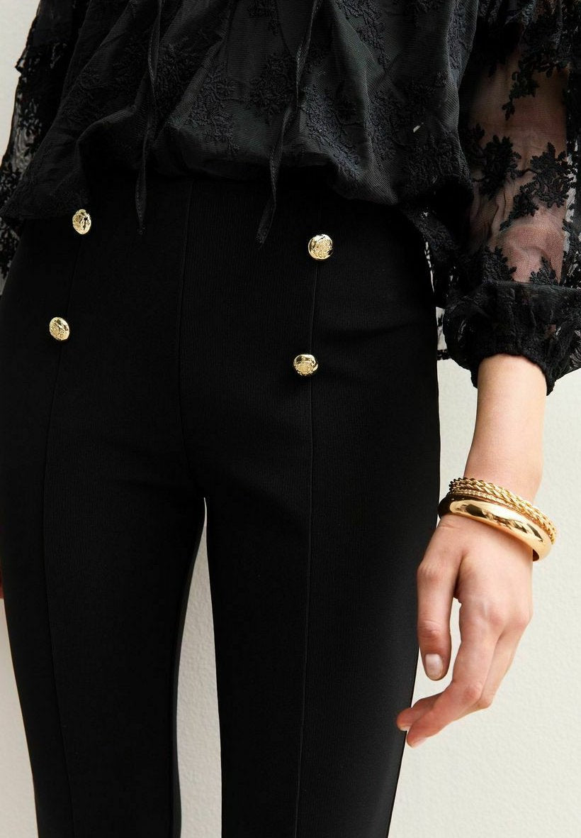 New Look GOLD BUTTON RIBBED FLARED LEG