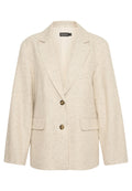 Cremefarbenes Blazer mit gepunktetem Muster, mit Reverskragen, zwei vorderen Knöpfen, Klapptaschen und langen Ärmeln, Größe Medium, beschriftet "SOAKED".