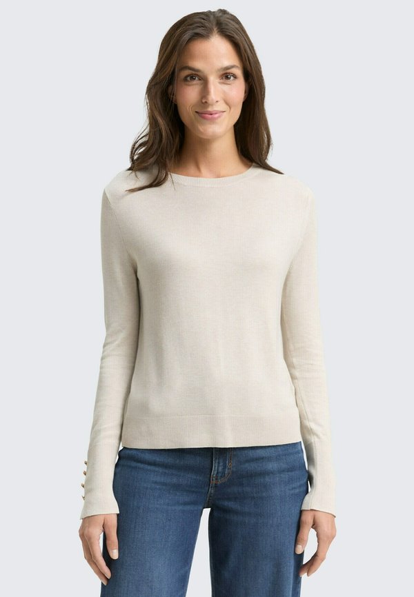 TOM TAILOR MIT KNOPF-DETAILS - Long sleeved top - sand stone beige melange