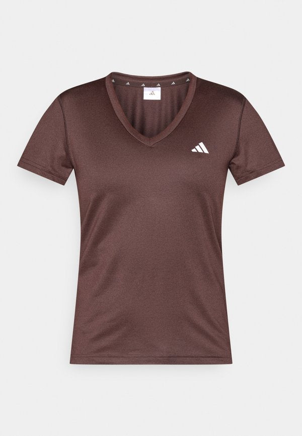 adidas Performance WORKOUT ESSENTIALS V NECK - Sports T-shirt - aurora coffee