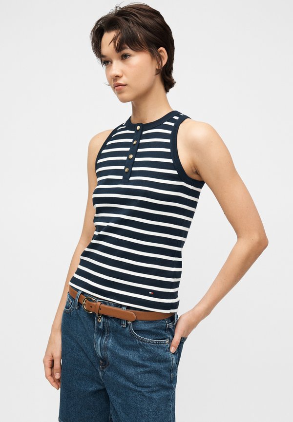 Tommy Hilfiger GOLD-TONE BUTTON SLEEVELESS HENLEY TOP
