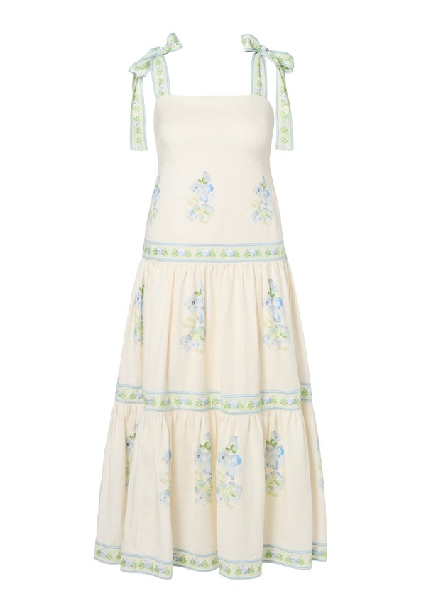 Malina STEFANIA TIE STRAP EMBROIDERED MIDI DRESS