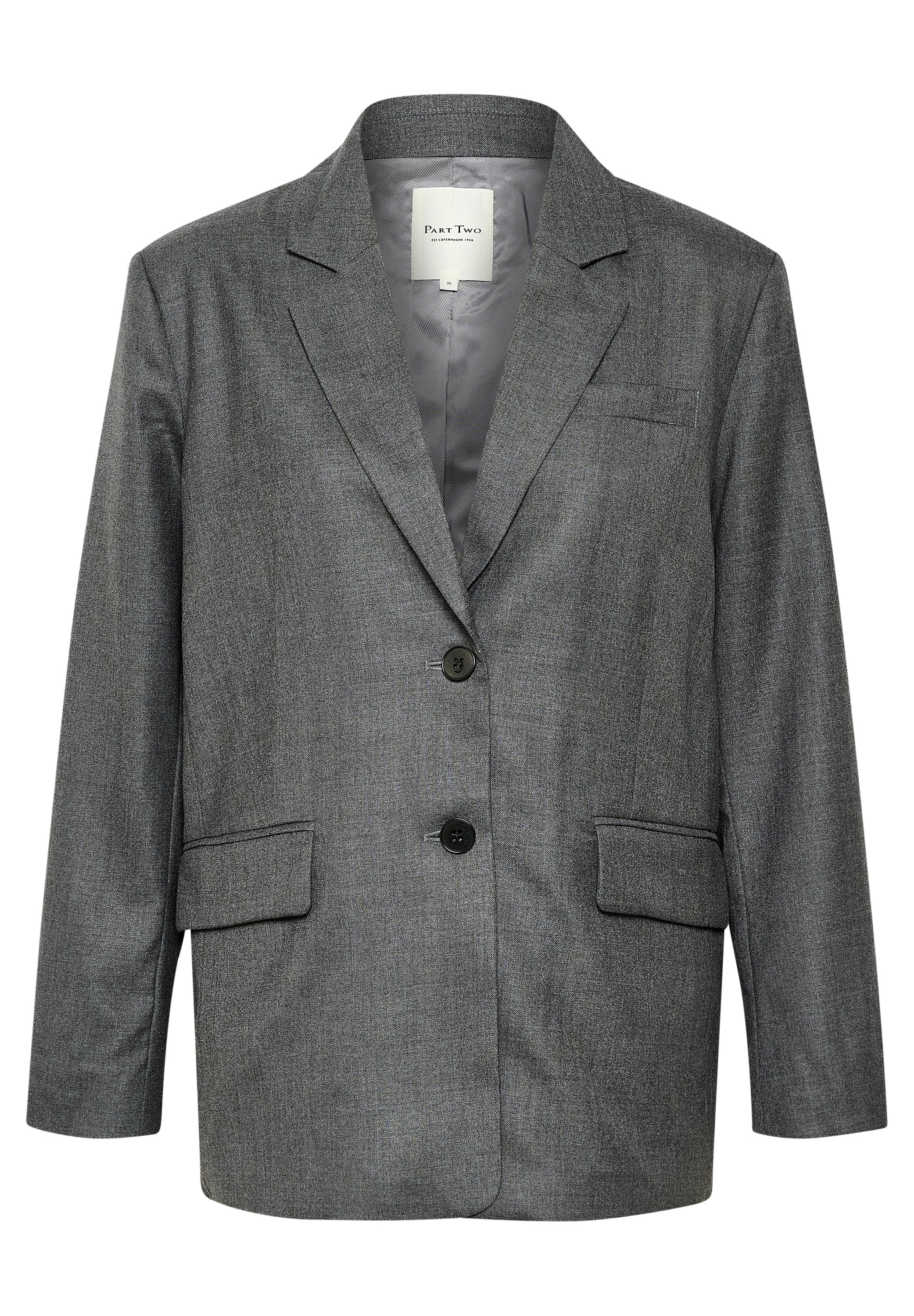Grau Blazer aus strukturiertem Stoff mit Reverskragen, Ein-Knopf-Verschluss, zwei Fronttaschen und gefüttertem Innenraum.