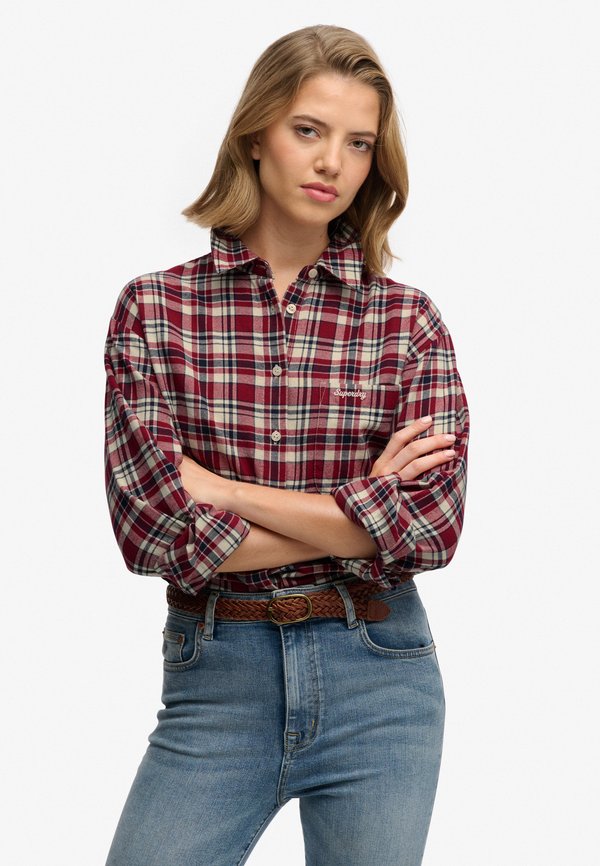 Superdry & Co SUPERDRY CHECK FLANNEL RELAXED SHIRT.. - Button-down blouse - bordeaux red check