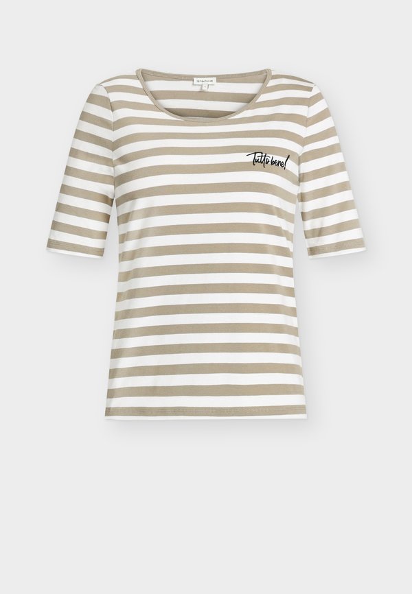 TOM TAILOR T-SHIRT SMALL EMBRO - Print T-shirt - olive white stripe