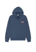 Blauer Baumwoll-Hoodie mit Fronttasche, Kordelzugkapuze und pinkfarbenem Logotext "LES DEUX" auf der Brust. Lässig, entspannte Passform.