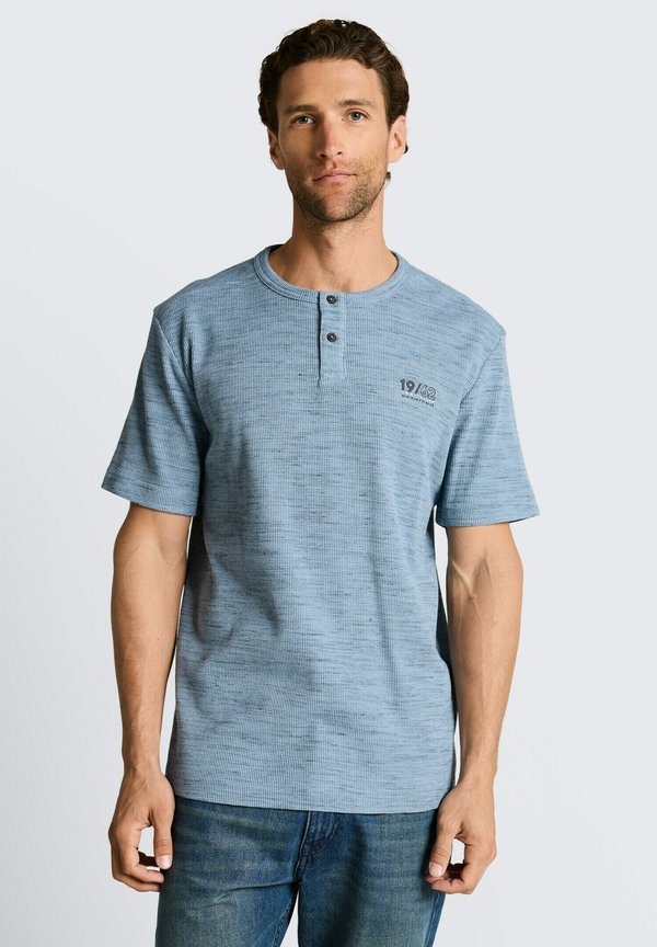 TOM TAILOR HENLEY IN MELANGE OPTIK - Print T-shirt - blue grey waffle inject