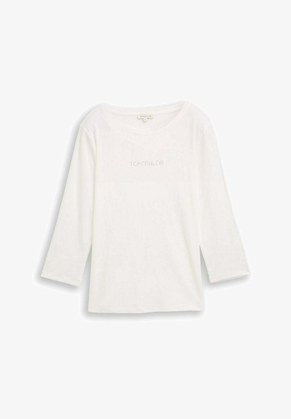 TOM TAILOR FRONT GLITTER LOGO - Long sleeved top - whisper white