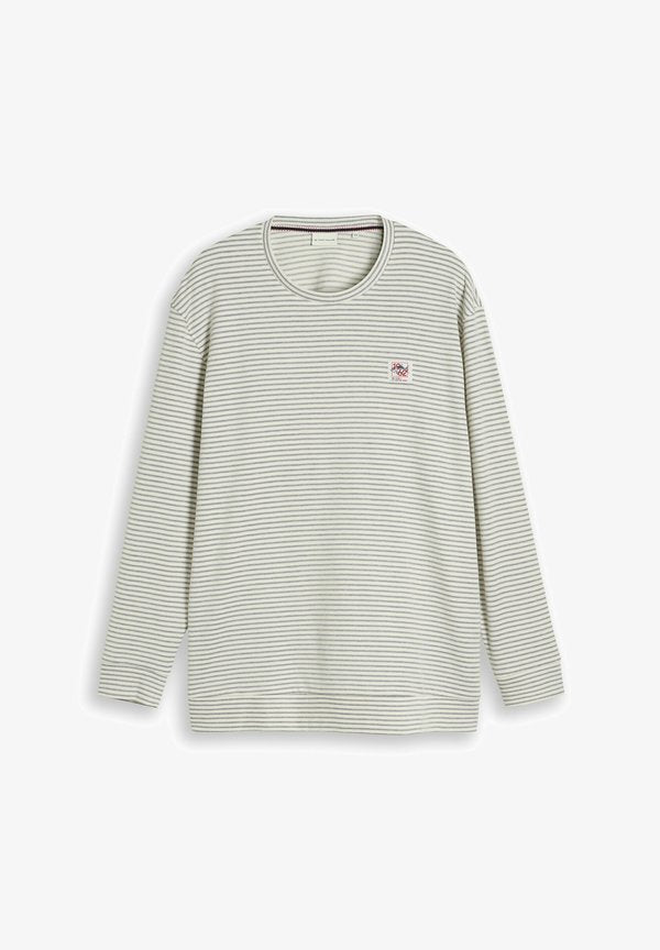 TOM TAILOR PLUS STRUCTURED STRIPE LONGSLEEVE - Long sleeved top - offwhite structured stripe