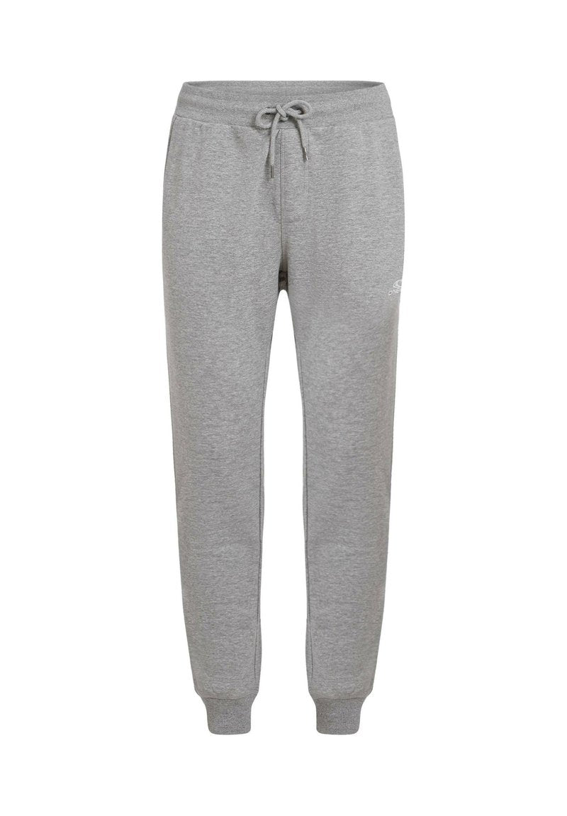 Graue Jogginghose mit elastischem Bund, verstellbarem Kordelzug und engen Bündchen. Hergestellt aus weichem Stoff mit schlichter Gestaltung.