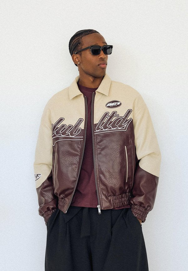 Bershka BLOCK EFFECT - Faux leather jacket - bordeaux