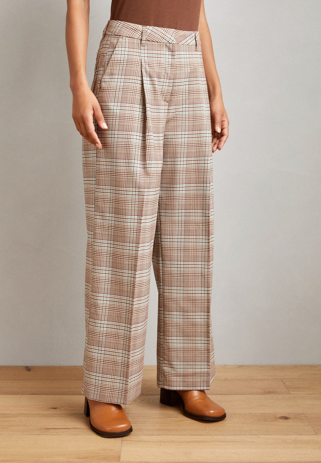 Scotch & Soda ROSE PLEATED HIGH RISE WIDE LEG CHECK PANT