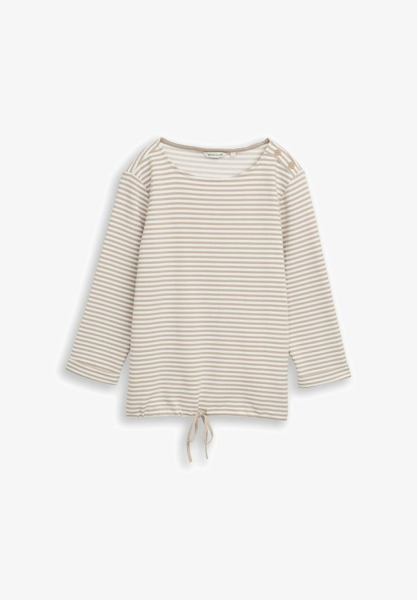 TOM TAILOR T-SHIRT STRUCTURED - Long sleeved top - taupe/offwhite regular stripe