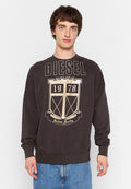Dunkelgrauer Sweatshirt aus Baumwollmischung, mit großem goldenen "DIESEL"-Logo, Wappen-Design und gerippten Bündchen sowie Saum.