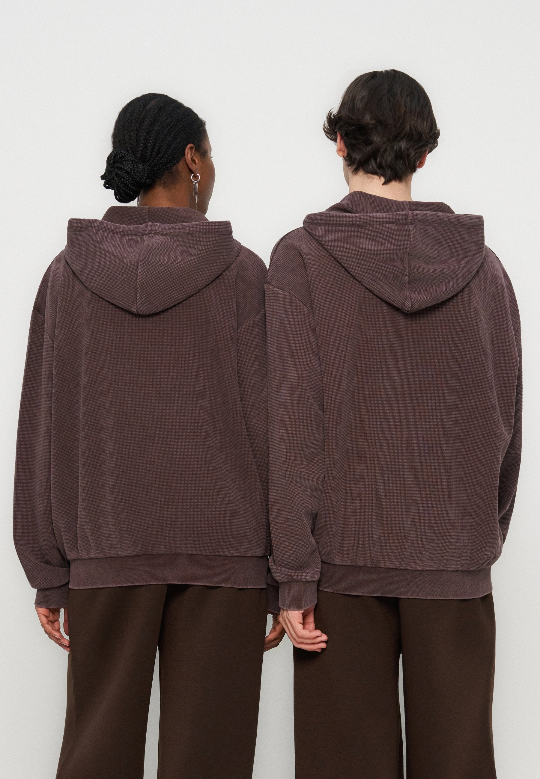 YOURTURN WAFFLE BOXY FIT ZIP-UP HOODIE