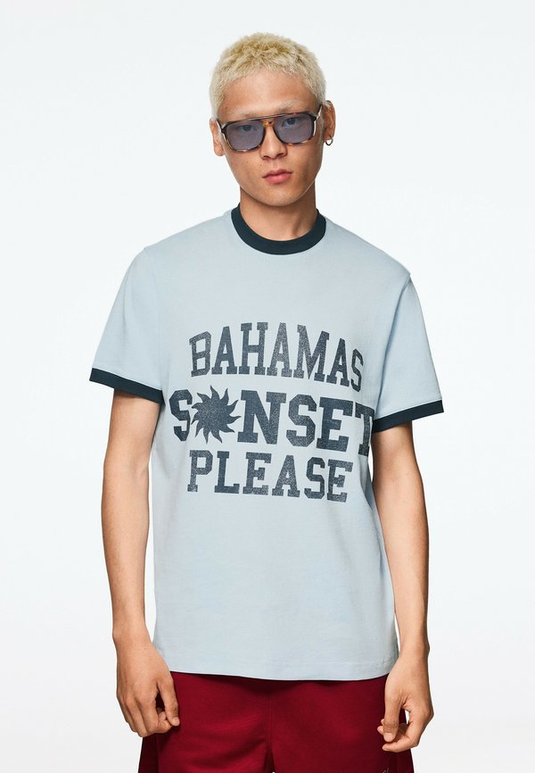Bershka PRINTED SHORT SLEEVE - T-SHIRT - Print T-shirt - dark blue