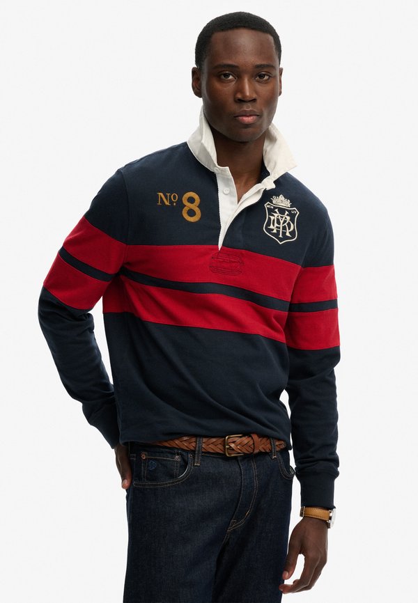 Superdry & Co SUPERDRY DOUBLE EMBLEM STRIPE RUGBY TOP.. - Polo shirt - navy/red chest band stripe
