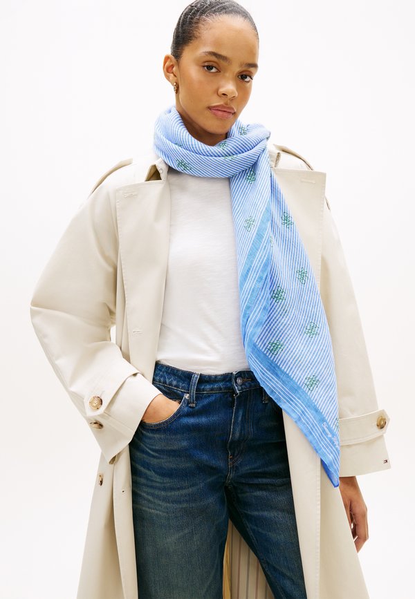Tommy Hilfiger PURE LINEN REPEAT LOGO SQUARE SCARF - Foulard - blue spell