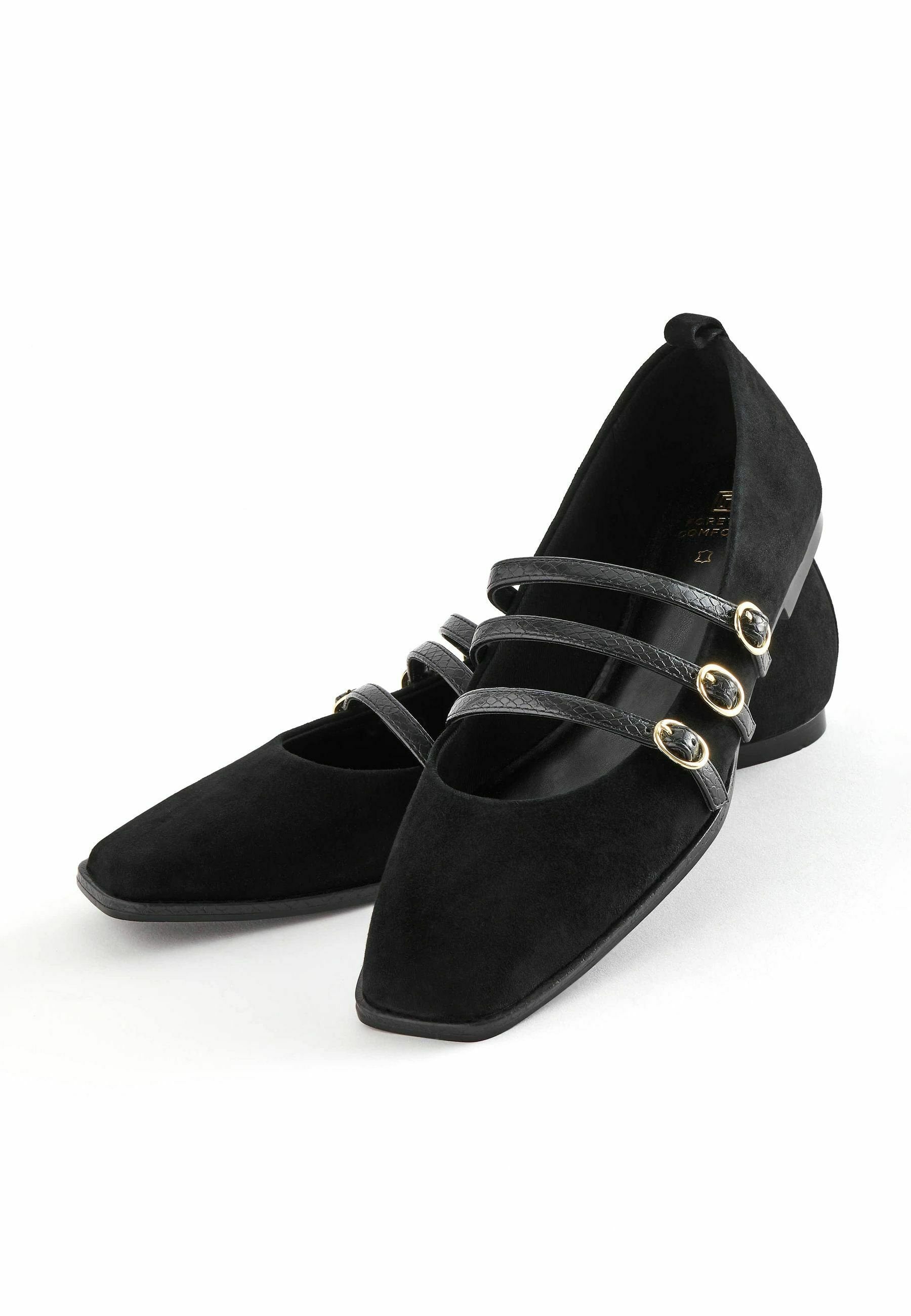 Next FOREVER COMFORTÂ® TRIPLE STRAP SQUARE TOE FLAT SHOES