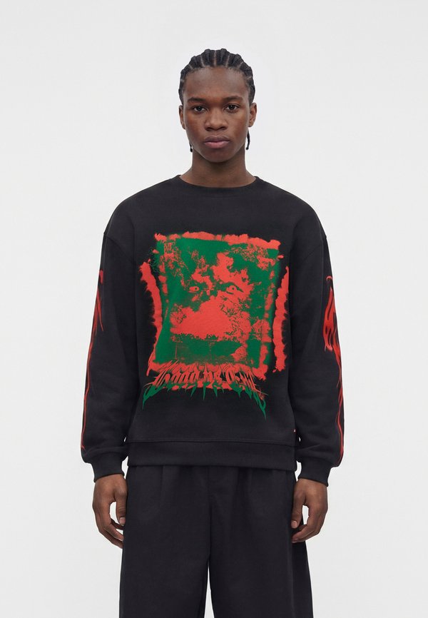 Nike Sportswear CREW - Sweatshirt - black/bright crimson/safety orange