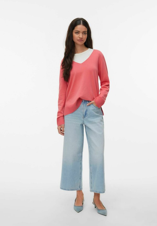 Vero Moda VMSILJE LS V-NECK PULLOVER GA NOOS - Jumper - coral paradise