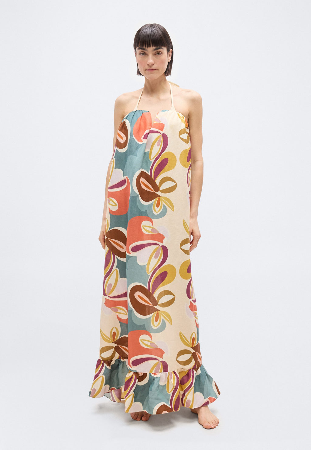ADRIANA DEGREAS FLORAL STRAPLESS LONG DRESS