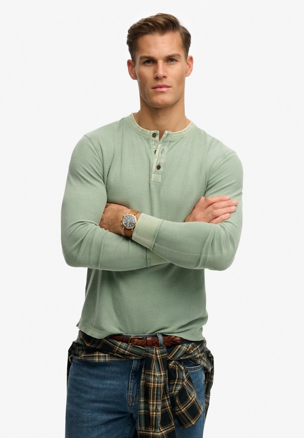 Superdry & Co SUPERDRY LIGHTWEIGHT TEXTURED GRANDAD TOP.. - Long sleeved top - pad green