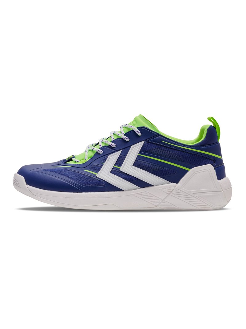 Herren-Athletikschuhe in Blau und Grün, mit einer strukturierten Oberseite, weißen Akzenten und einem gepolsterten Schaft. Hat ein leichtes Design und eine unterstützende Sohle.