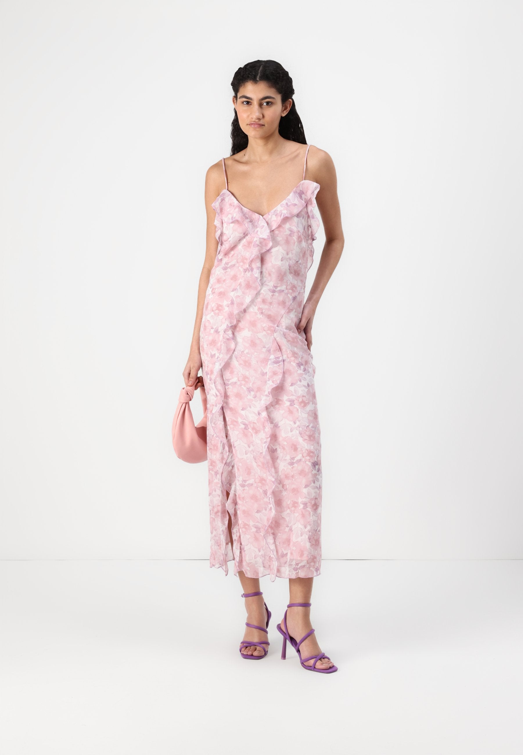VILA VIARIVA FRILL STRAP MIDI DRESS