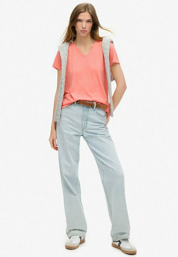 Superdry & Co EMBROIDERED V NECK  - Basic T-shirt - peach amber pink