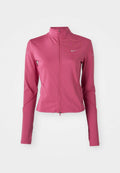 Damen Sportjacke mit langen Ärmeln, in Pink, mit Reißverschluss vorne, hohem Kragen und reflektierendem Nike-Swoosh auf der Brust und den Ärmeln.