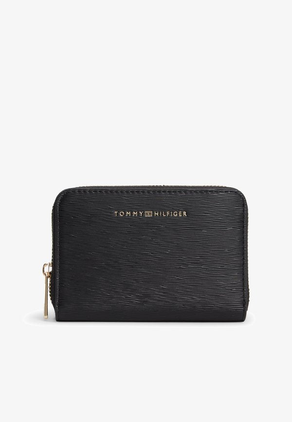Tommy Hilfiger METALLIC LOGO ZIP-AROUND TEXTURED WALLET - Wallet - black