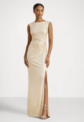 Lauren Ralph Lauren BUCKLE-TRIM METALLIC JERSEY GOWN