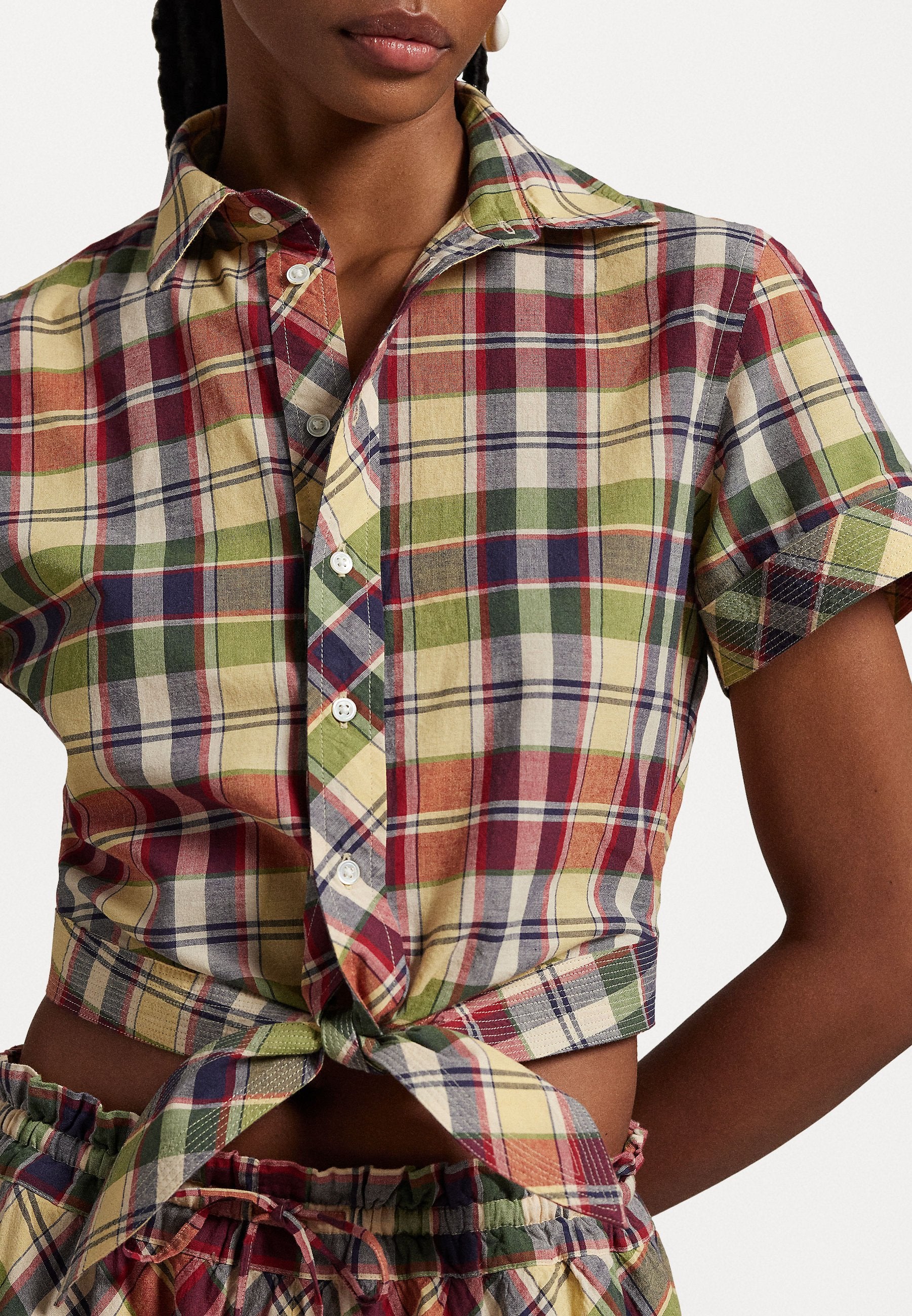 Polo Ralph Lauren CROPPED PLAID COTTON TIE FRONT TOP