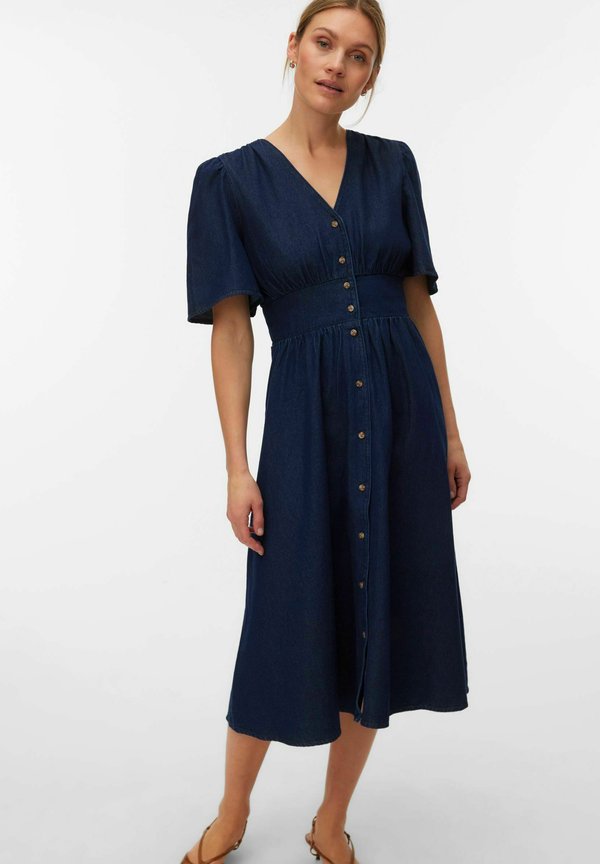 Vero Moda Denim VMMELANEY Midi - Denim dress - dark blue denim
