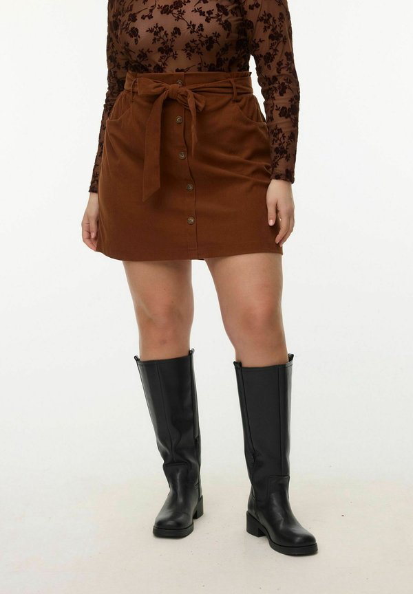 Vero Moda Curve VMCVILJA High waist Short Corduroy - A-line skirt - tobacco brown