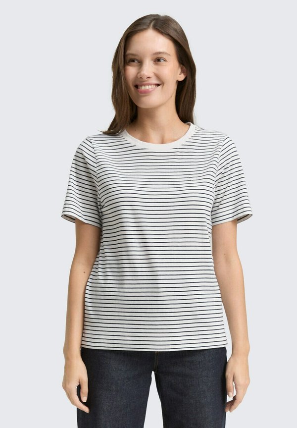 TOM TAILOR TOM TAILOR T-SHIRT T-SHIRT AUS BAUMWOLLE - Basic T-shirt - offwhite navy thin stripe