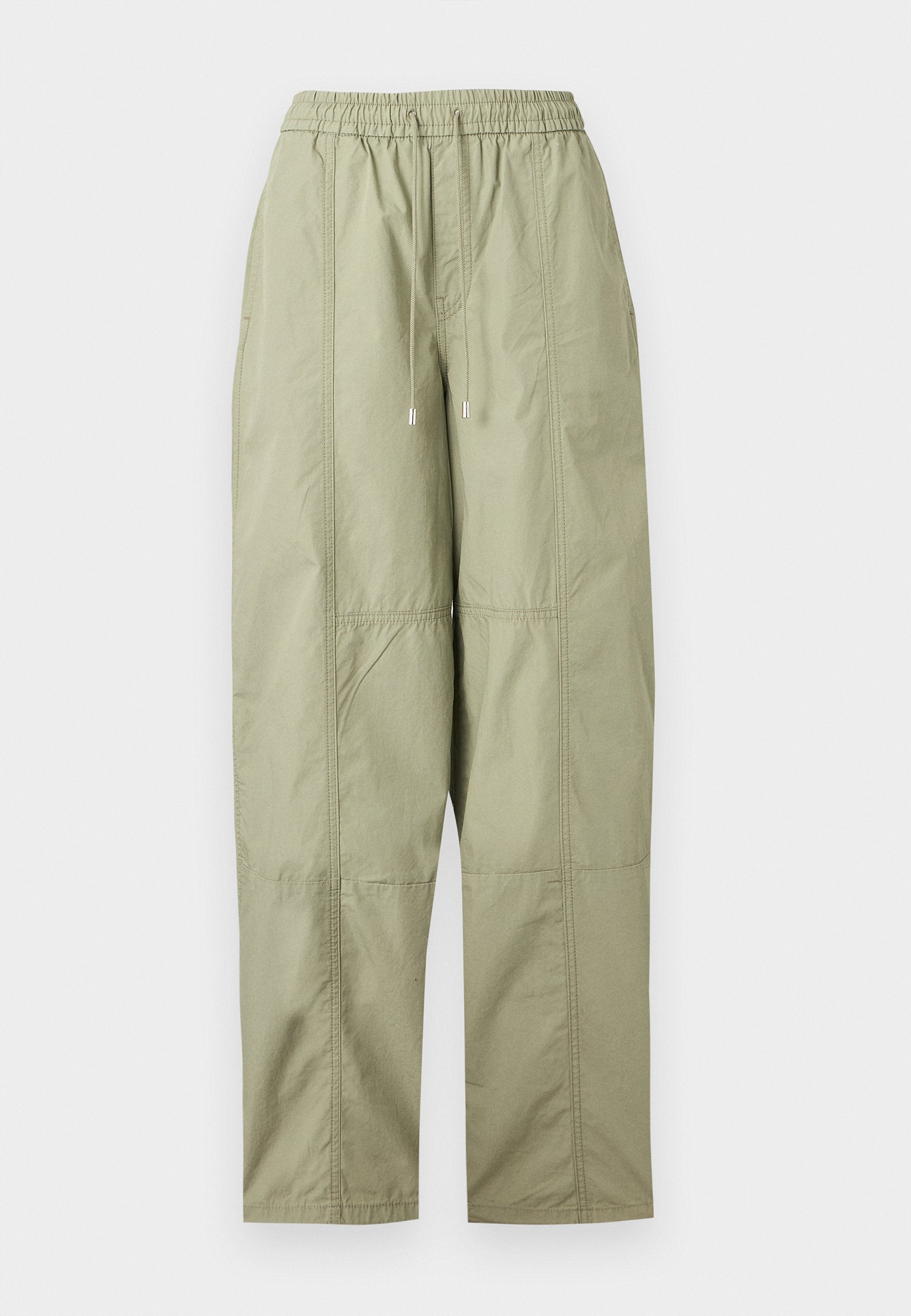 Hellgrüne, locker sitzende Hose mit elastischem Bund und Kordelzug, mit sichtbaren Nahtdetails und geraden Beinen.