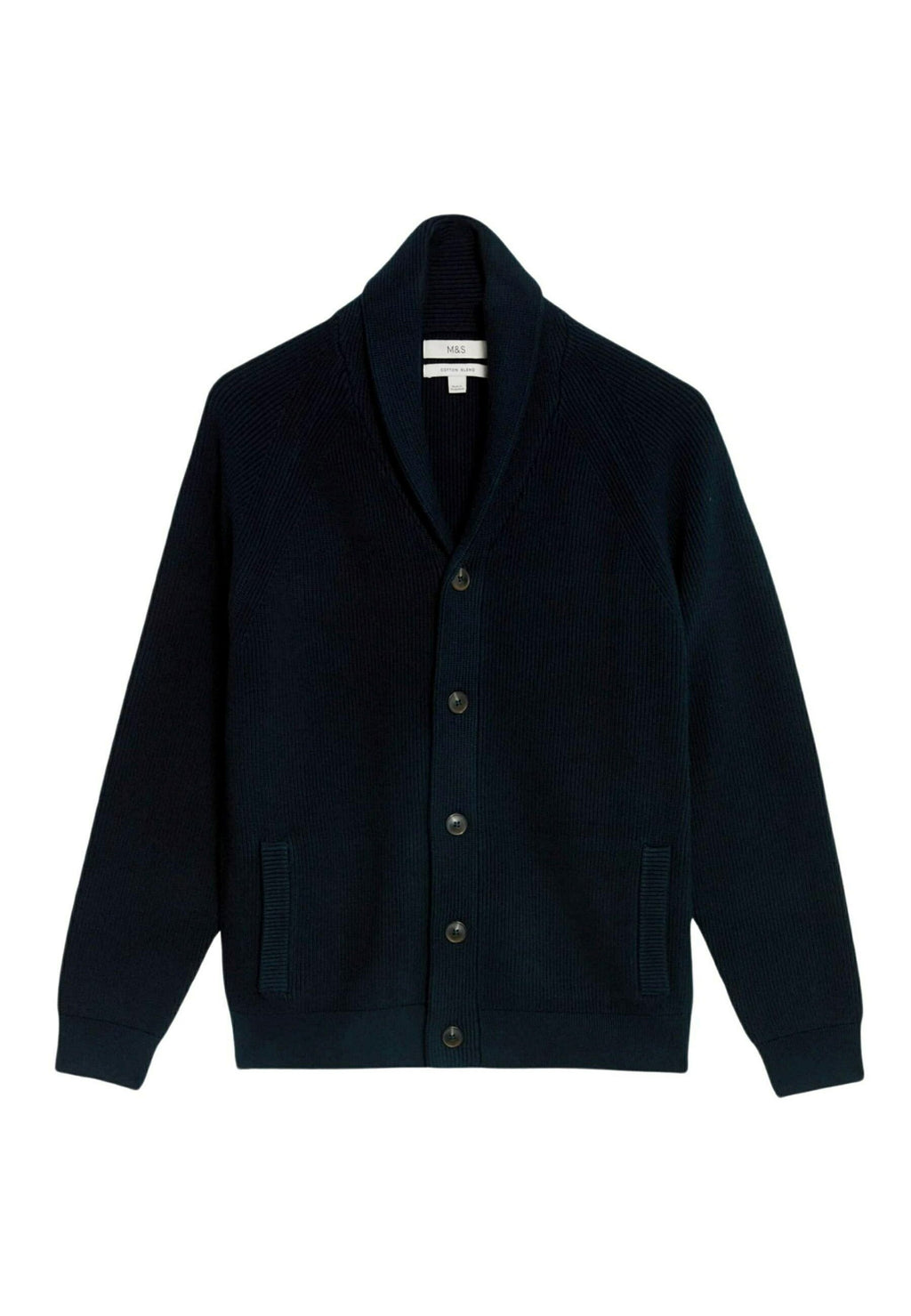 Marks & Spencer Cotton Blend Ribbed Shawl Collar