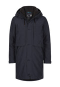 Marine Parka-Jacke aus wasserabweisendem Material, mit Kapuze, Knöpfen vorne und zwei Seitentaschen. Das Innenfutter hat eine kontrastierende Farbe.
