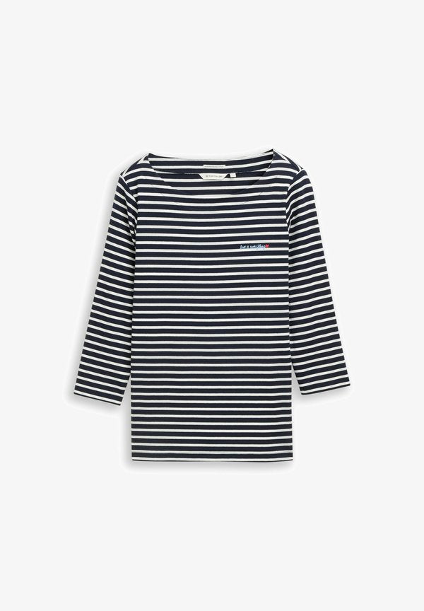 TOM TAILOR MIT STREIFENMUSTER - Long sleeved top - navy blue offwhite stripe