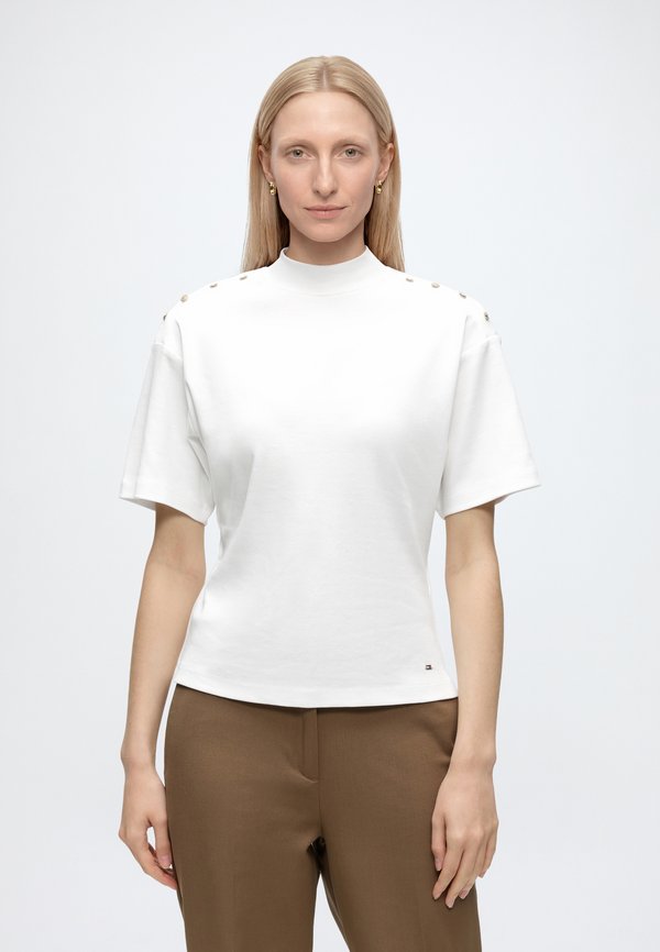 Tommy Hilfiger BUTTON TEE - Basic T-shirt - ecru