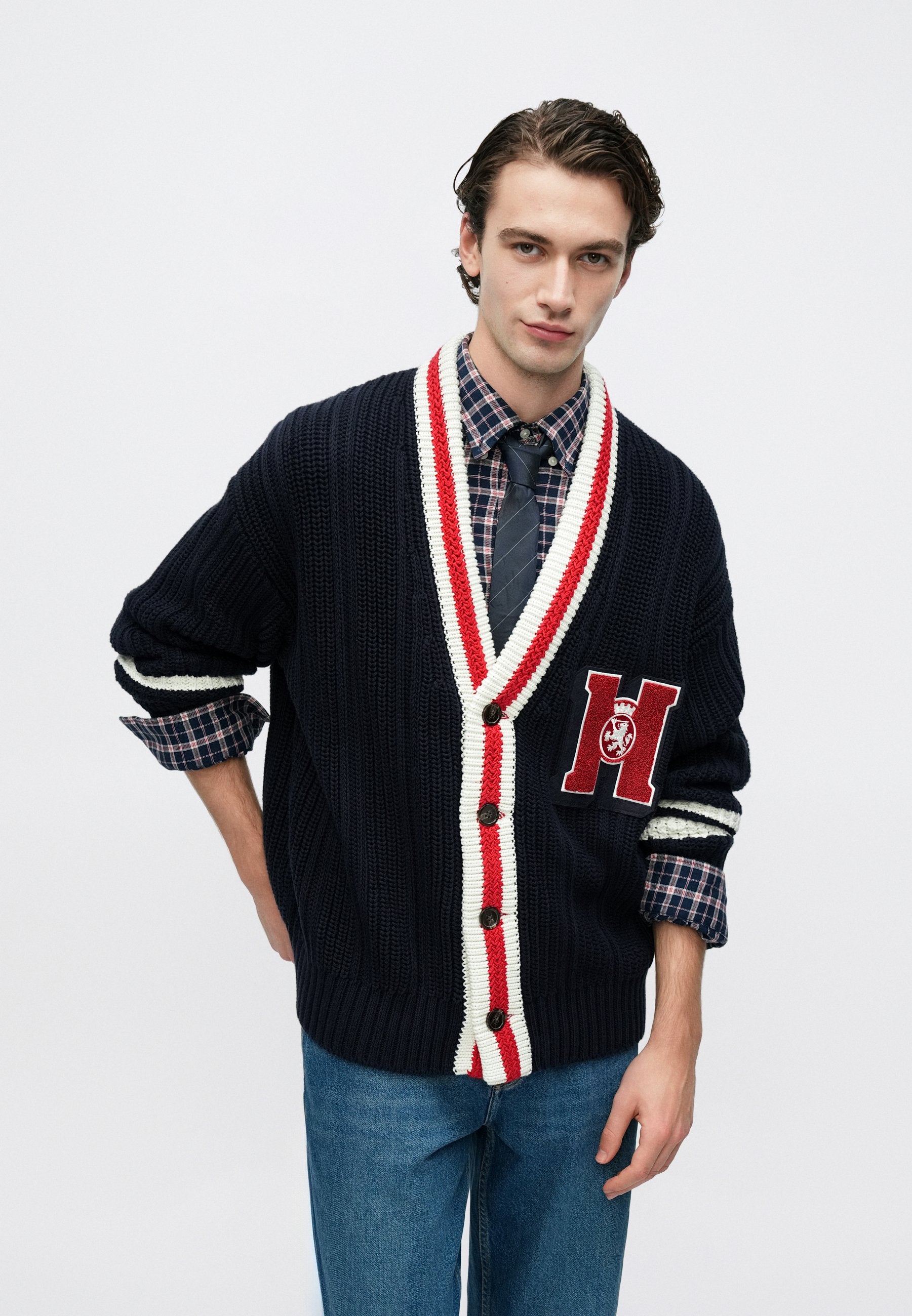 CHUNKY RIB-KNIT LETTERMAN CARDIGAN Media 5