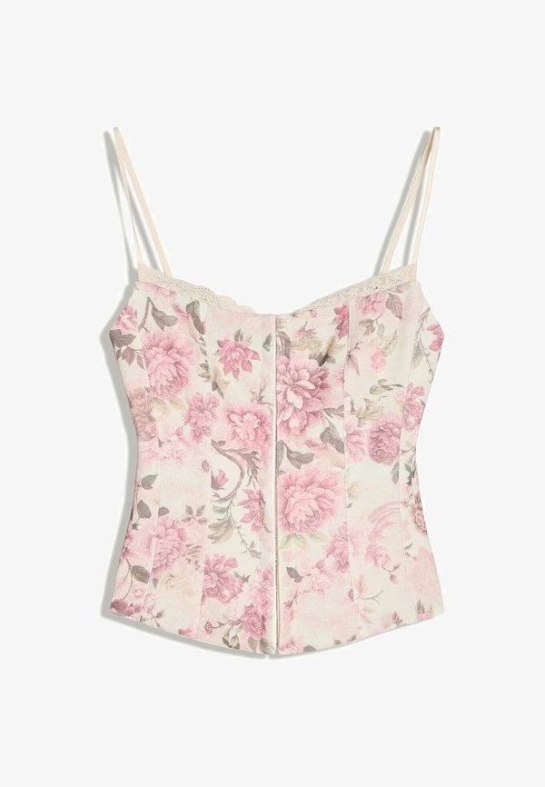 Bershka FLORAL CORSET - STRAPPY TOP - Top - light pink