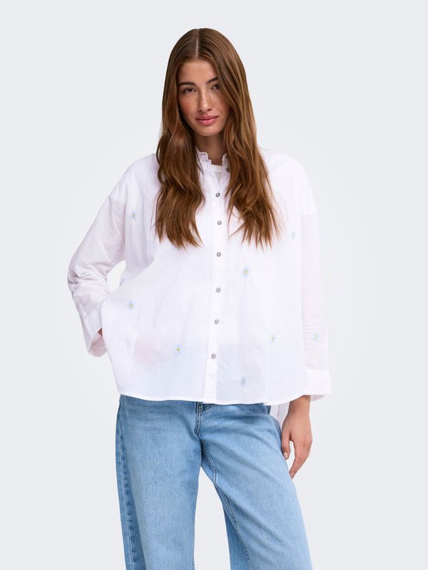 ONLY ONLNEW LINA GRACE LS EMB SHIRT NOOS WVN - Button-down blouse - bright white